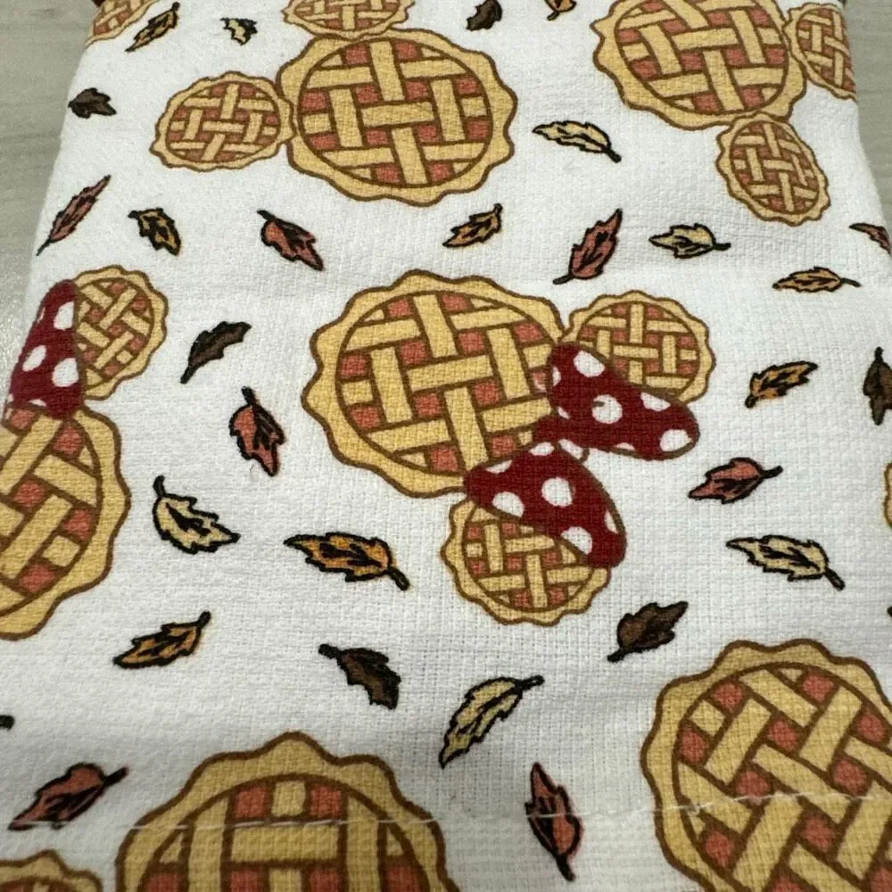 New Disney Mickey & Minnie Mouse Holiday‎ Fall Apple Pie Set Of 3 Hand Towels - Picture 3 of 6